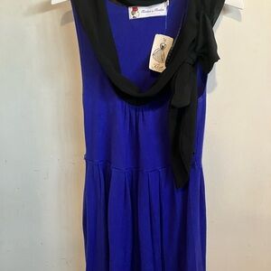 Twelve by Twelve Royal Blue Dress with Black Accent scarf , the with bow, black